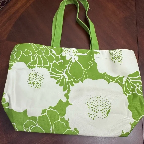 Lancôme Green Floral Tote Bag Shopper Beach Bag Travel - Picture 6 of 12